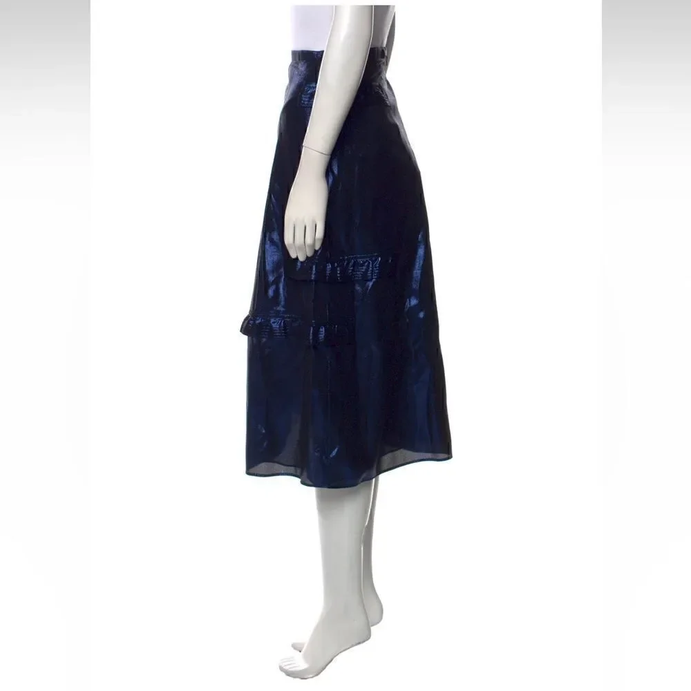 Burberry Women’s midi length silk blend skirt size 6 dark blue NWT - Picture 7 of 16